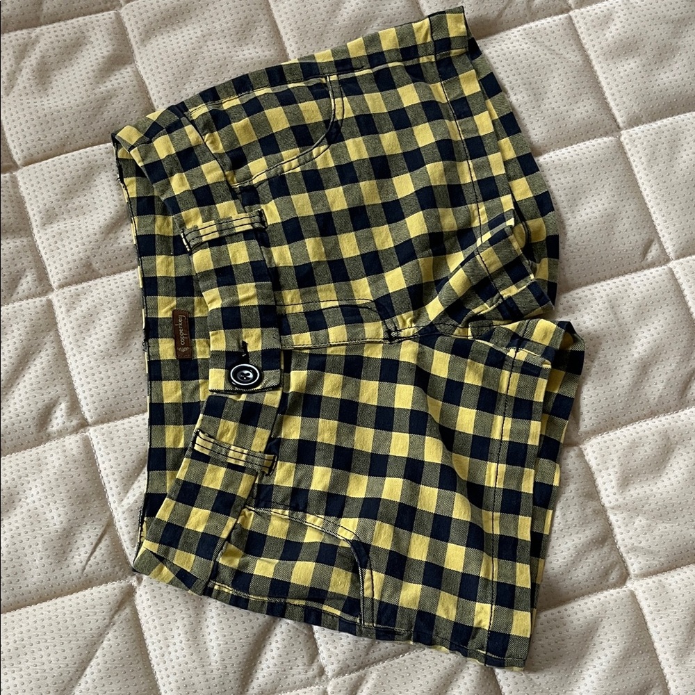 Copper Key Checkered Jean Shorts in Yellow and Black